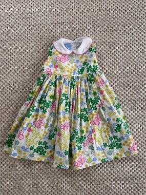 Bella Bliss Floral Bow-Back Dress with Peter Pan Collar in Green, Pink, Yellow